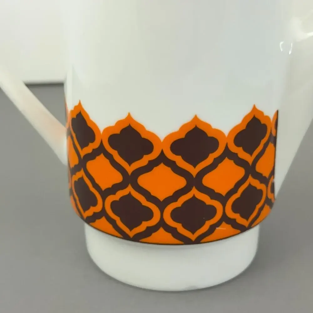 VTG Melitta Germany Coffee Pot White Orange Brown Geometric Atomic MCM Porcelain